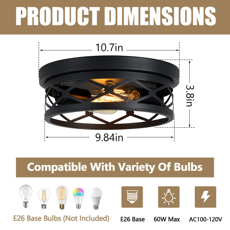 Matte Black 2-light Round Farmhouse Flush Mount Ceiling Light