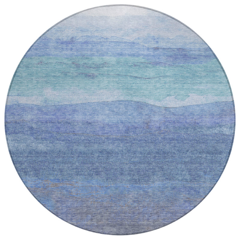 Elien Blue Washable Indoor-Outdoor Rug - LOOMLAN, 8' x 8'