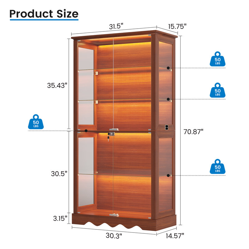 5-Tier Glass Curio Cabinet with LED Lighting, Brown