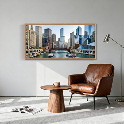 City Skyline Canvas Framed Wall Art Oil Painting Print Set Of 1，58 x 28 inch