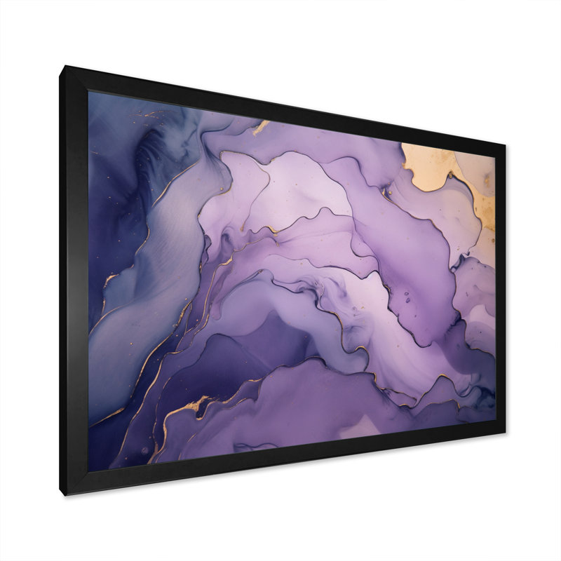 Encre mauve et mauve à l'encre de marbre encadrée sur toile, Cadre simple noir, H 12 po x l 20 po x P 1 po