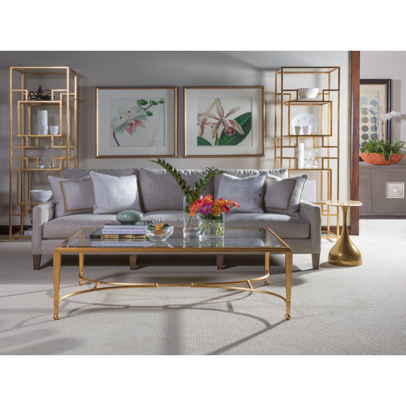 Gold Leaf Square Glass Cocktail Table with Iron Base