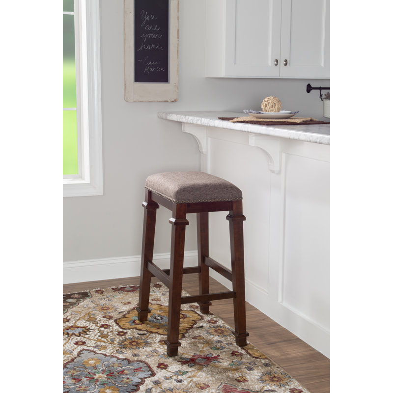 Sandie Sturdy Wood Upholstered Backless Stool, Tweed, Bar Stool (30" Seat Height)