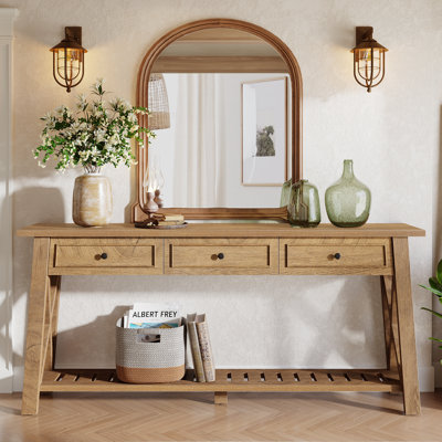 70.87" Console Table With 3 Drawers And Shelves, Farmhouse Wooden Long Sofa Table For Living Room, Entryway, Hallway by Gracie Oaks