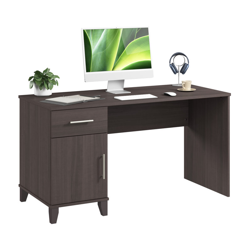 Bureau de 54 po avec tiroir et armoire Orkurga, bureau d'ordinateur avec rangement, bois moderne, gris orage, Gris orage