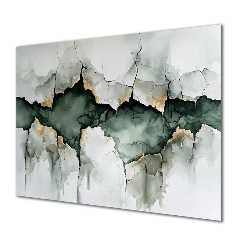 White And Grey Fragmented Silence Of Perception I - Abstract Minimalism Metal Print, 12" H x 20" W