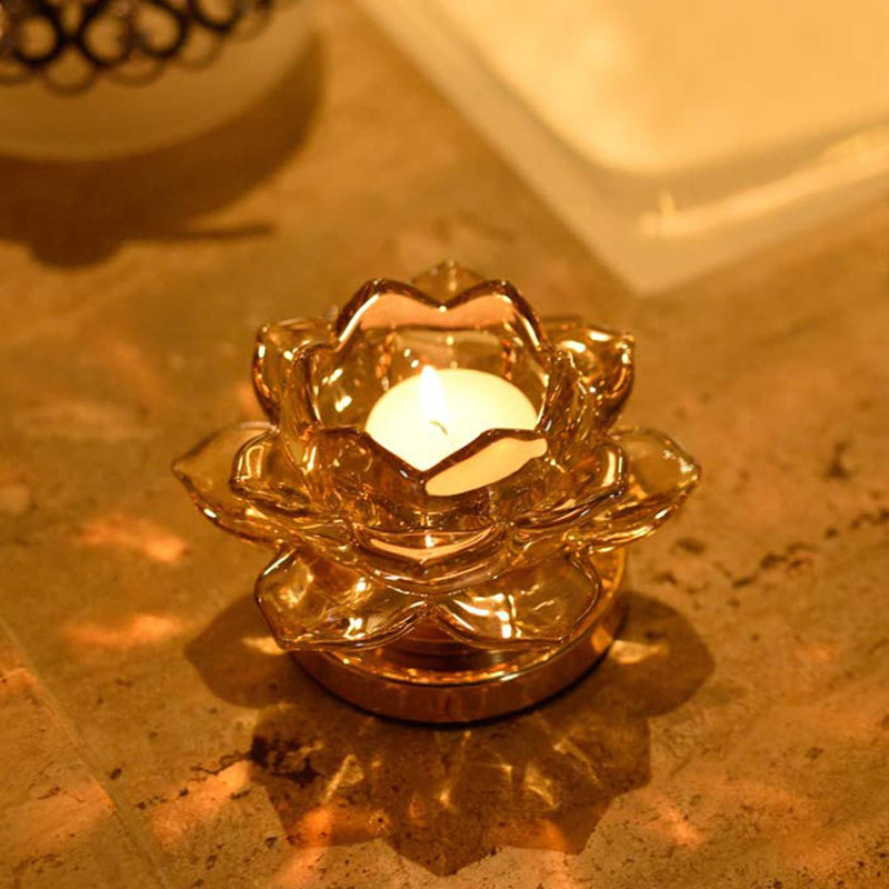 Bougeoir de table en métal H 4,72 po avec diffuseur en verre floral pour un cadeau et un décor de Noël élégants