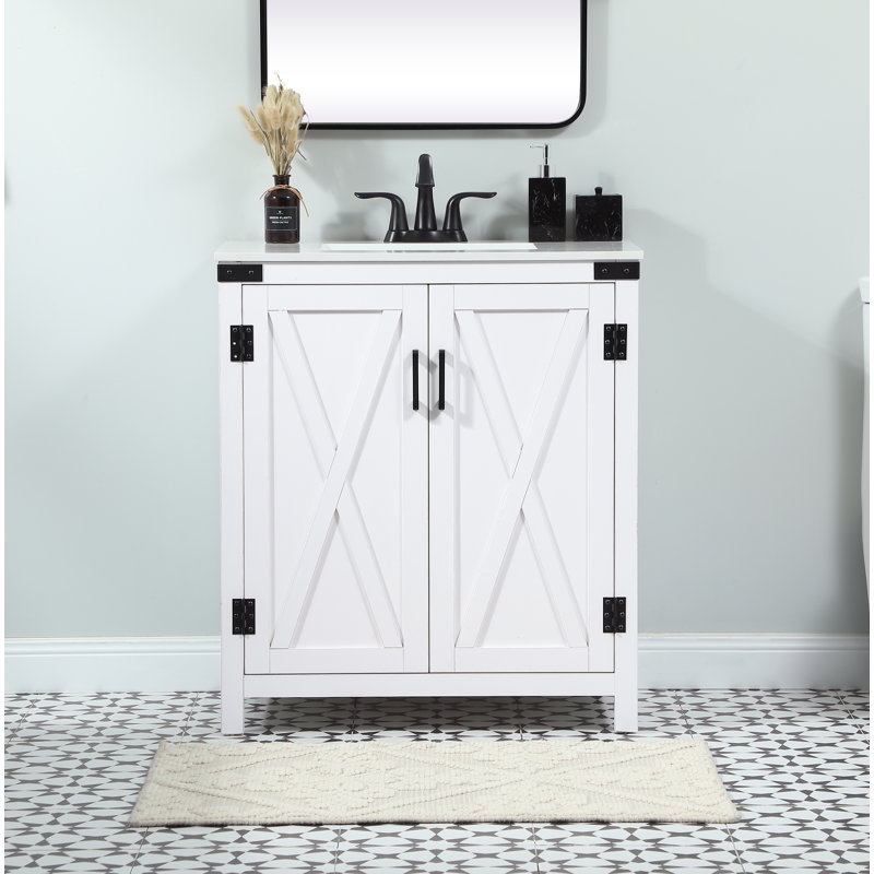 Slayton 30'' Single Bathroom Vanity with Engineered Marble Top, White