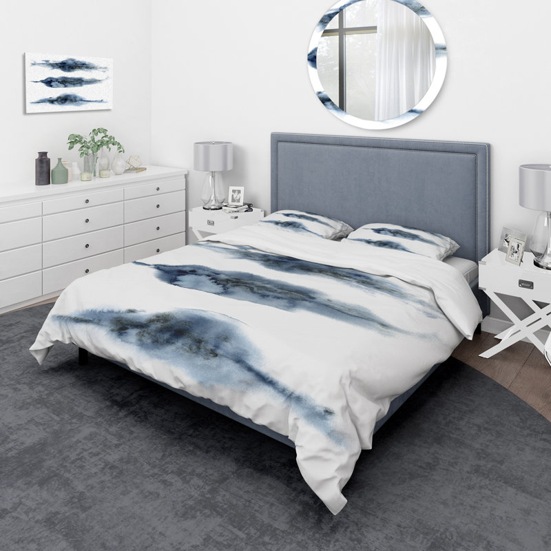 «Abstract Of Dark Blue Clouds VII» - Ensemble de housse de couette moderne - Microfibre de polyester