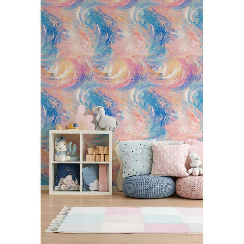 Papier peint pastel abstrait rose et bleu