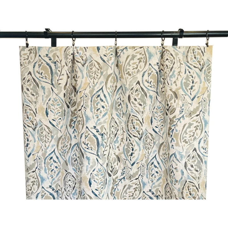 Navy Blue Brown Tan Leaf Print Curtains, 50" W x 90" L