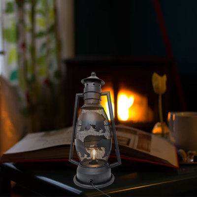 Metal Rustic Bear Lantern Table Lamp Vintage Nightlight Cabin Lodge Woodland Decor
