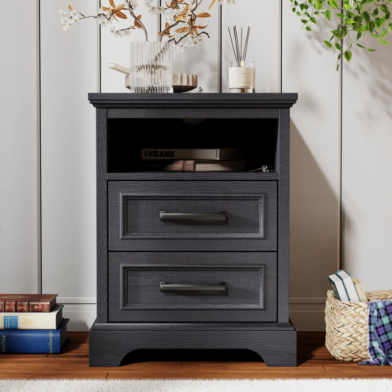 45.8cm W Manufactured Wood Bedside Table, Black