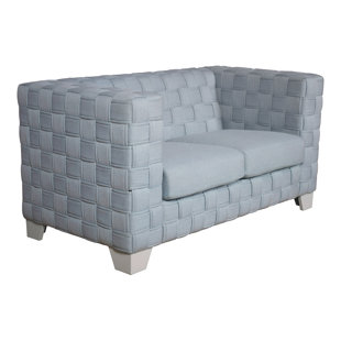 Magdaleni Contemporary 63" Upholstered Loveseat in Light Teal and White