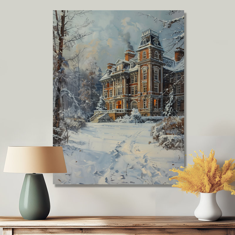 «Winter At The College Campus - College and University Buildings», reproduction d'art mural, Toile tendue, H 16 po x l 32 po