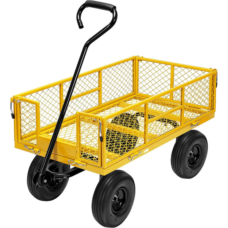 Yellow Heavy-Duty Steel Garden Wagon with Pneumatic Tires