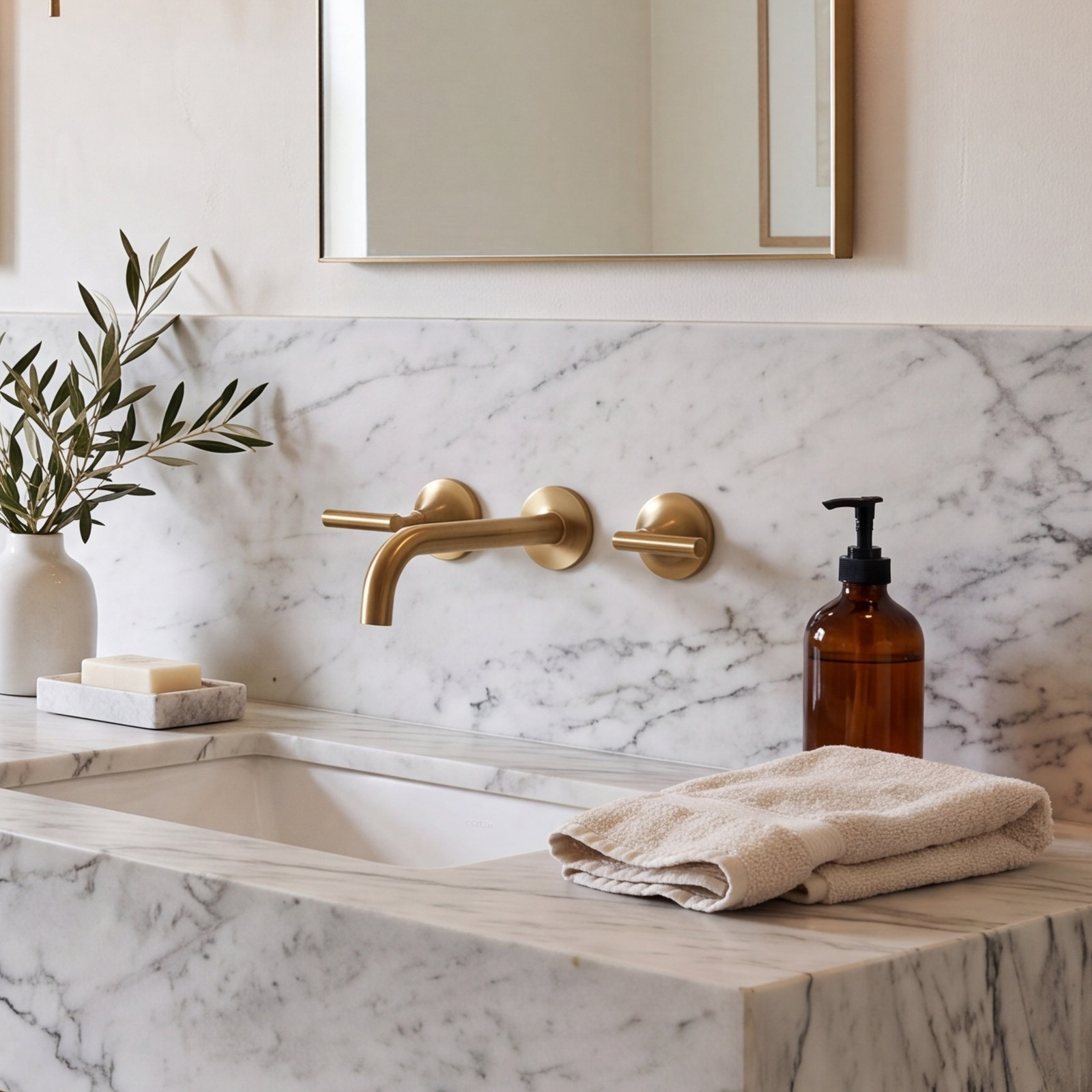 Tone Wall-Mount Bathroom Sink Faucet Trim, Vibrant Brushed Moderne Brass
