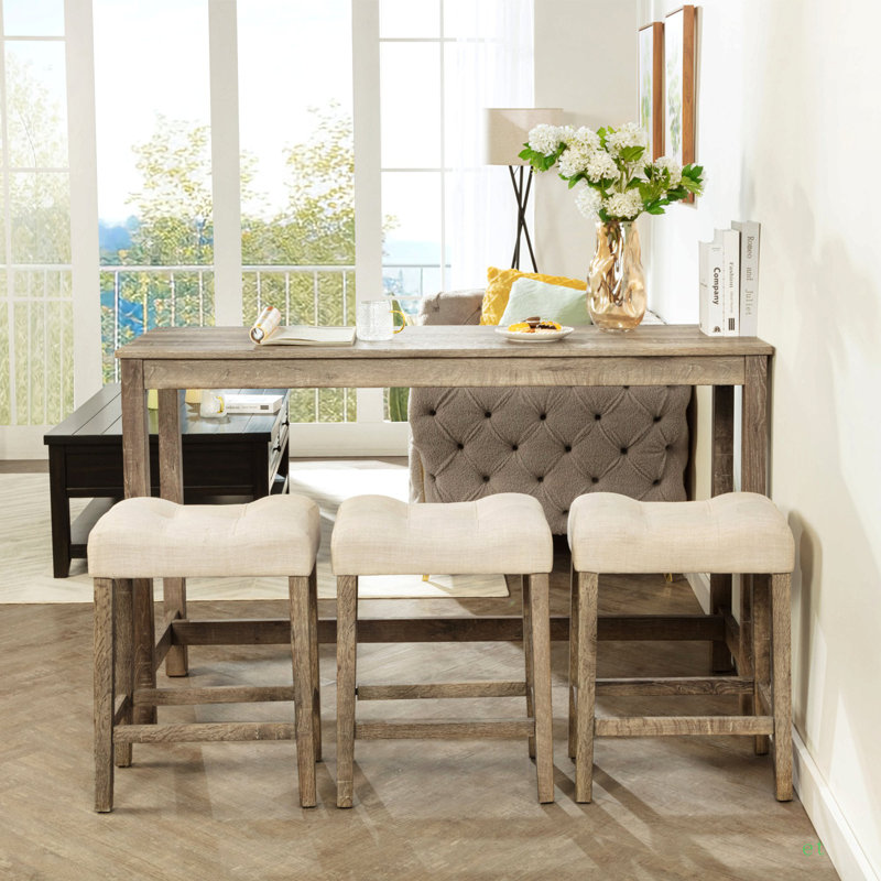 4-Piece Bar Table Set With Power Outlet, Dining Bar Table And Chairs Set,Bar Table Set With 3 Padded Stools For Living Room, Dining Room, Game Room