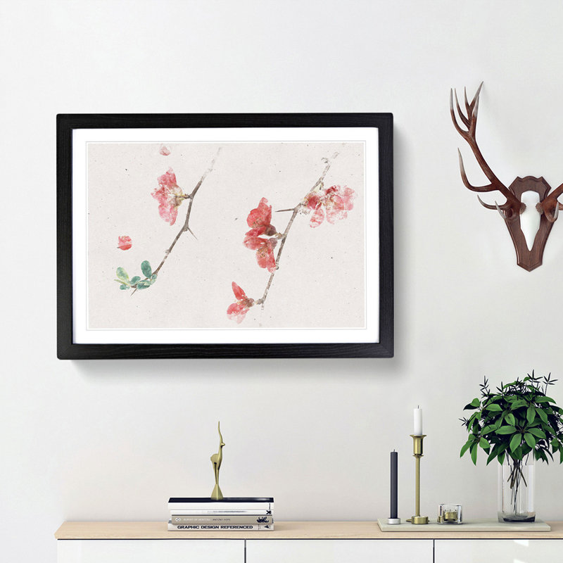 Pink Flowers & Thorns - Framed Print, 62cm H x 87cm W x 2cm D, Black Framed
