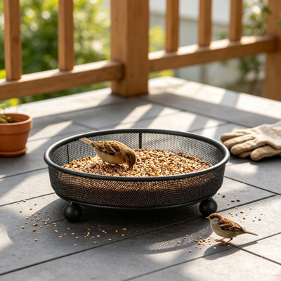 Ground Bird Feeder Tray for Outside, Metal Platform Bird Feeder for Wild Doves and Squirrels, Rust Resistant Mesh Seed Tray for Garden Yard Decoration