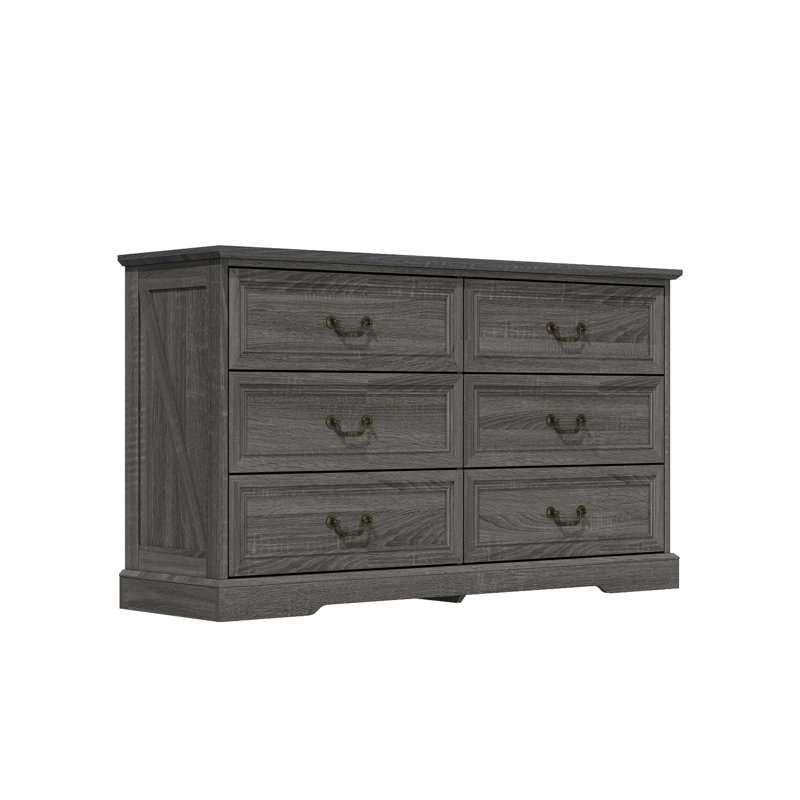 Commode 6 tiroirs 52 po en chêne gris uni - Lignes épurées, désordre, pleine résistance, Gris