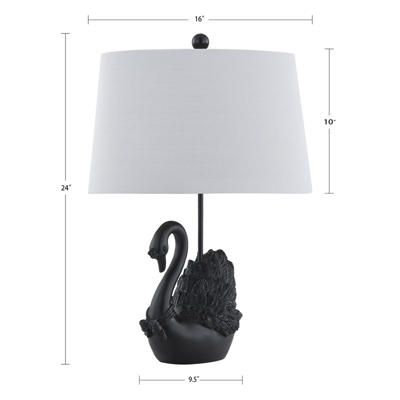 24" Resin Swan Table Lamp With Shade, Black