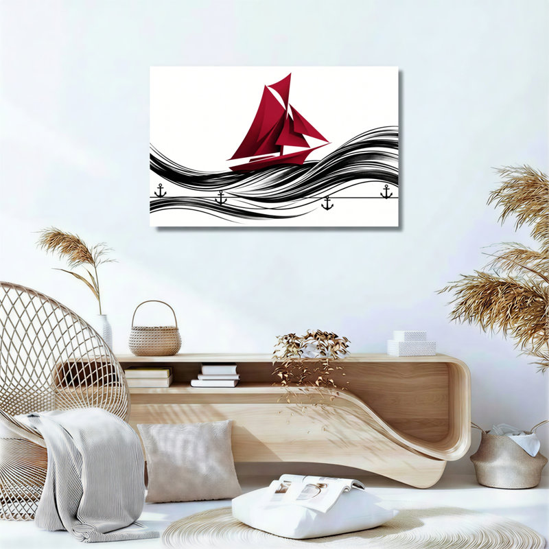 Ensemble de 1 tableau sur toile représentant des vagues de voiliers, H 18 po x l 24 po, Toile tendue