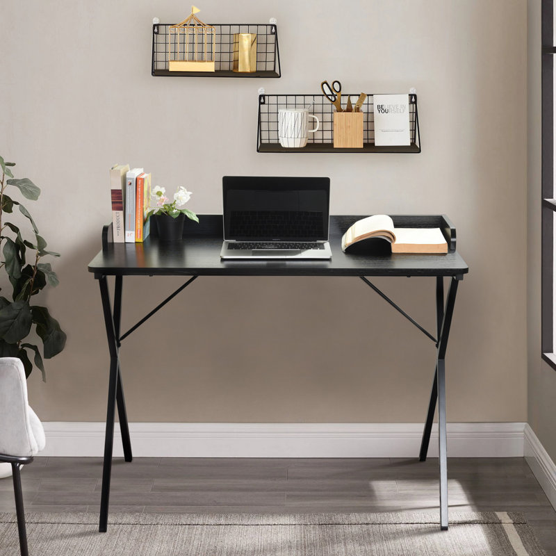 Bureau d'ordinateur 47,2 po avec cadre en bois en X facile à assembler, noir, H 31,9 po x l 47,2 po x P 18,9 po 