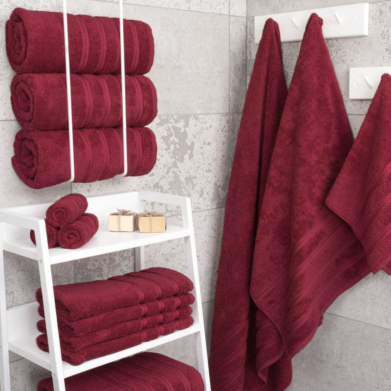 Edison 100% Turkish Cotton Quick-Drying Bath Towels, Burgundy Red