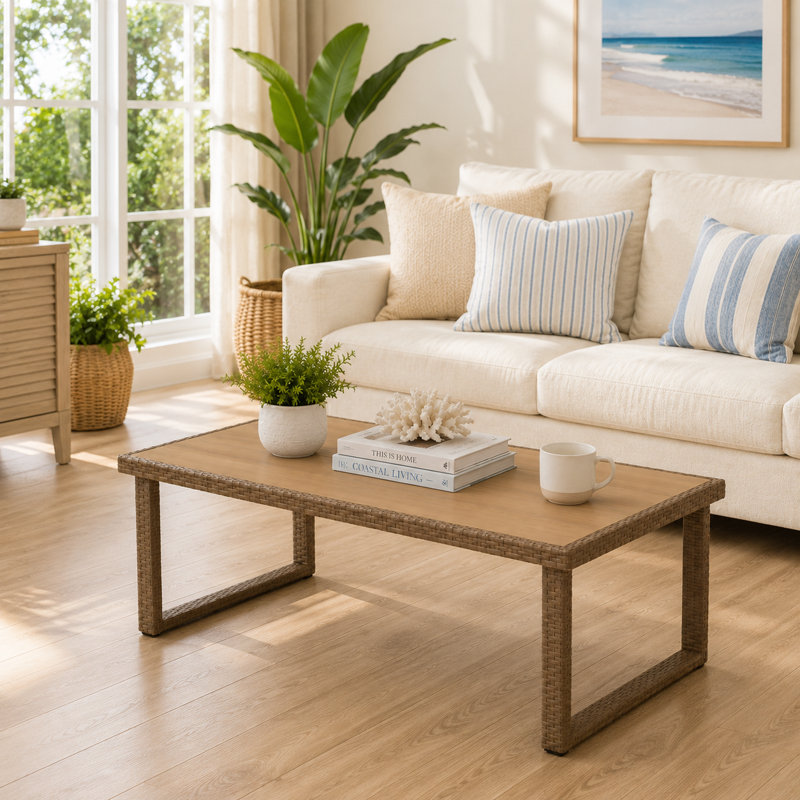 Patio Rattan Wicker Coffee Table for Deck Porch Balcony Garden