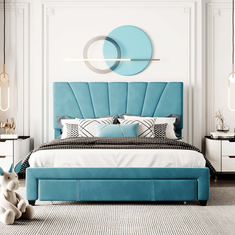 Crisfield Queen Storage Platform Bed, Blue