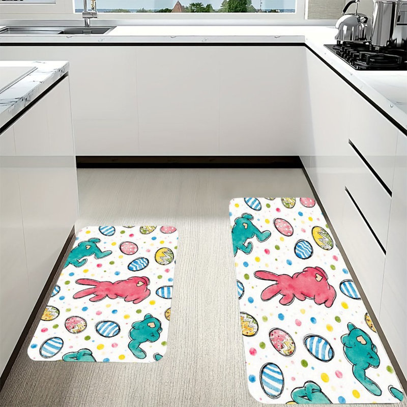 Ensemble de 2 tapis de cuisine et lapins aquarelle