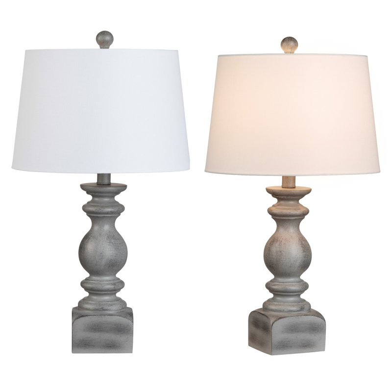 Elegant Grey Resin Table Lamp Set with White Drum Shade