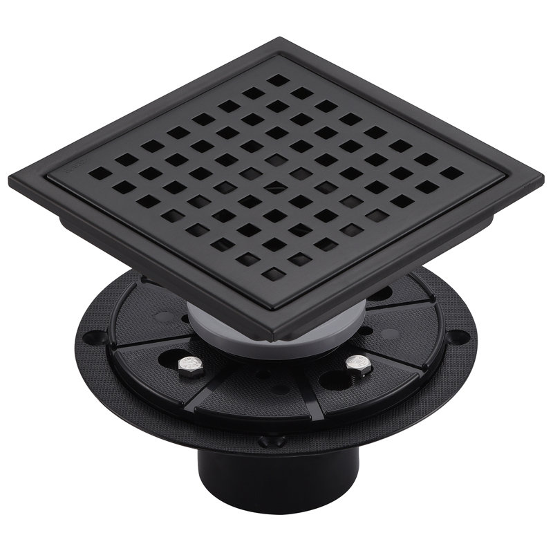 5.91'' Square Grid Shower Drain With Flange, Black