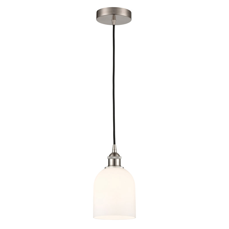 Edison Anacaren 1 Light 6" Cord Hung Pendant-616-G558, Brushed Satin Nickel, Glossy White
