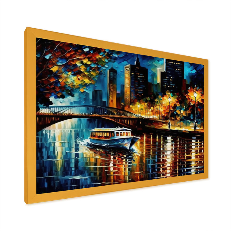 «Chicago River View in the Fall II», reproduction sur toile, H 16 po x l 32 po x P 1 po, Impression dorée sur toile encadrée