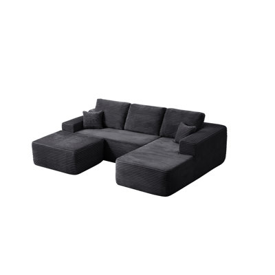 Spacious Plush Fabric Sectional Sofa, Modern U-shaped Couch For Home