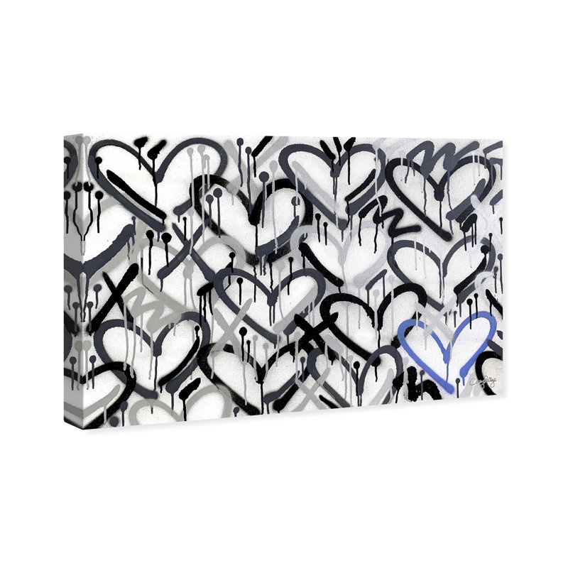 " Corey Paige - Hearts Grays With Blue Accent ", 16" H x 24" W x 0.8" D