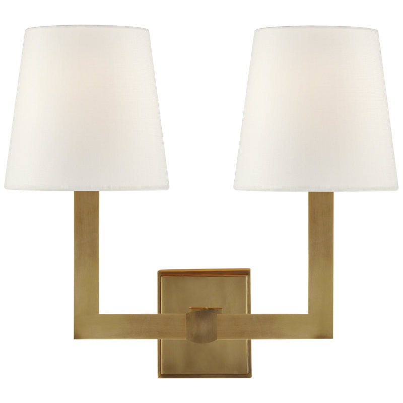 Chapman & Myers Square Tube Double Sconce, Hand-Rubbed Antique Brass, Fabric