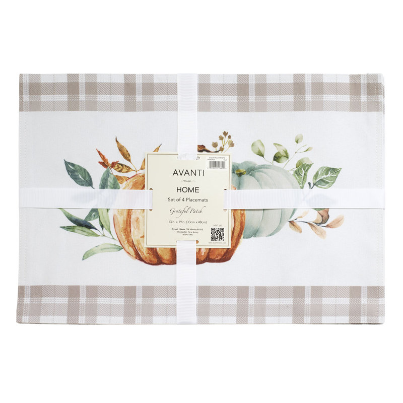 Grateful Patch Fall Pumpkin Pattern Fabric Placemats Set of 4