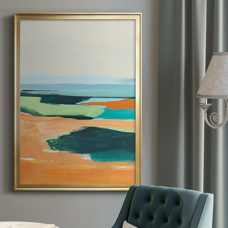 «Aqua and Orange II», reproduction encadrée de qualité supérieure - prête à être accrochée, Or