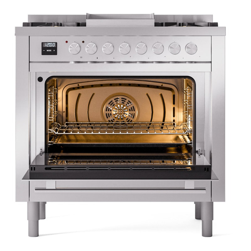 Cuisinière à double combustible 36 ILVE Professional Plus II, 6 brûleurs scellés, plaque chauffante (acier inoxydable)