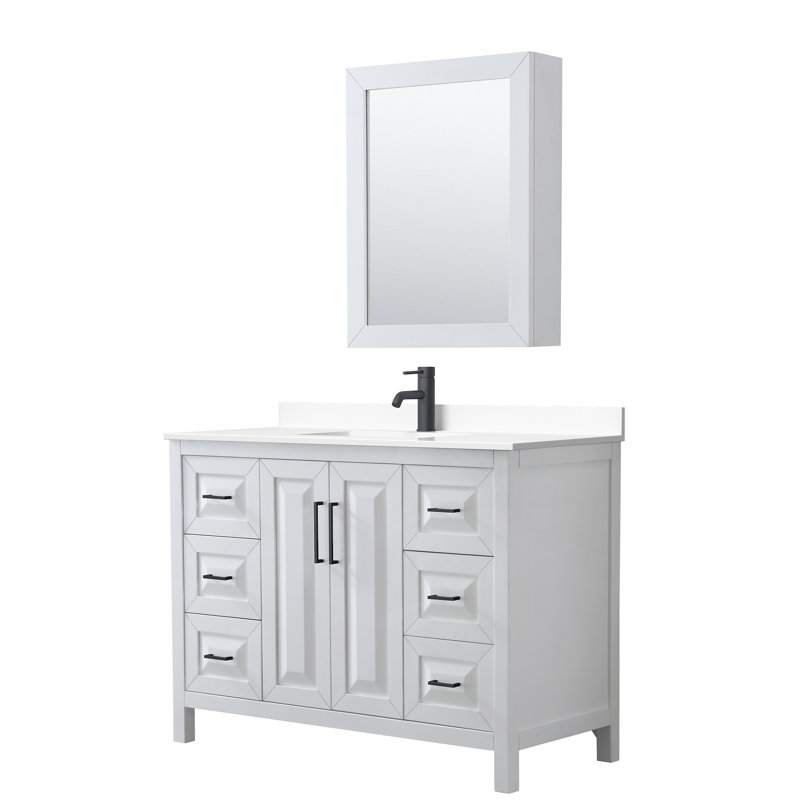 Daria 48'' W Single Vanity, Matte Black, White Cultured Marble, White