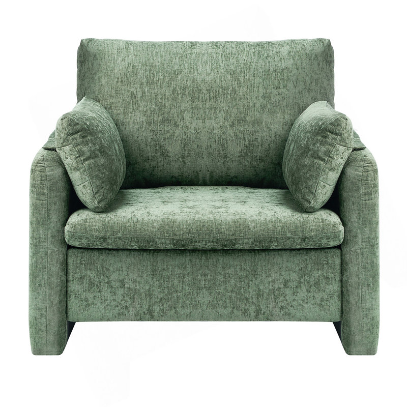 Green Accent Chair, Modern Upholstered Accent Chair With Armrests, Cloth Arm Chairs With Thick Cushion And Arched Backrest, Single Fabric Armchair For Living Room, Bedroom, Study, Office