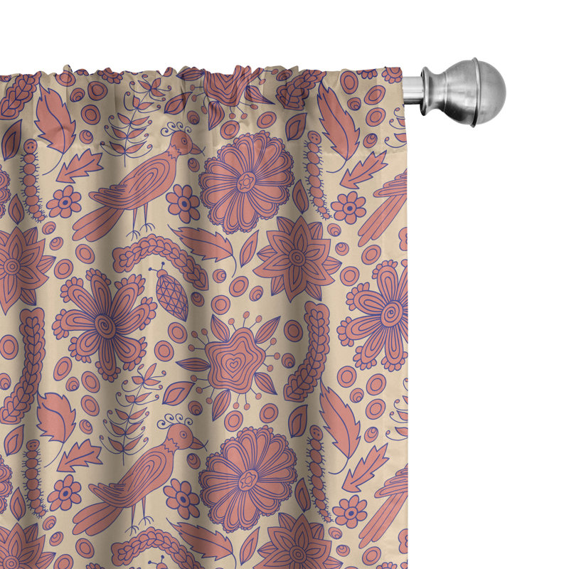 East Urban Home Floral 4-Panel Curtains, Scandinavian Pattern Flowers, 56"x95", Pale Peach Coral, 56" W x 63" L