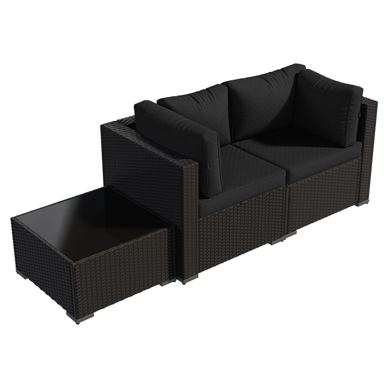 Patio Safo pour 3 personnes avec coussins, Noir, Noir