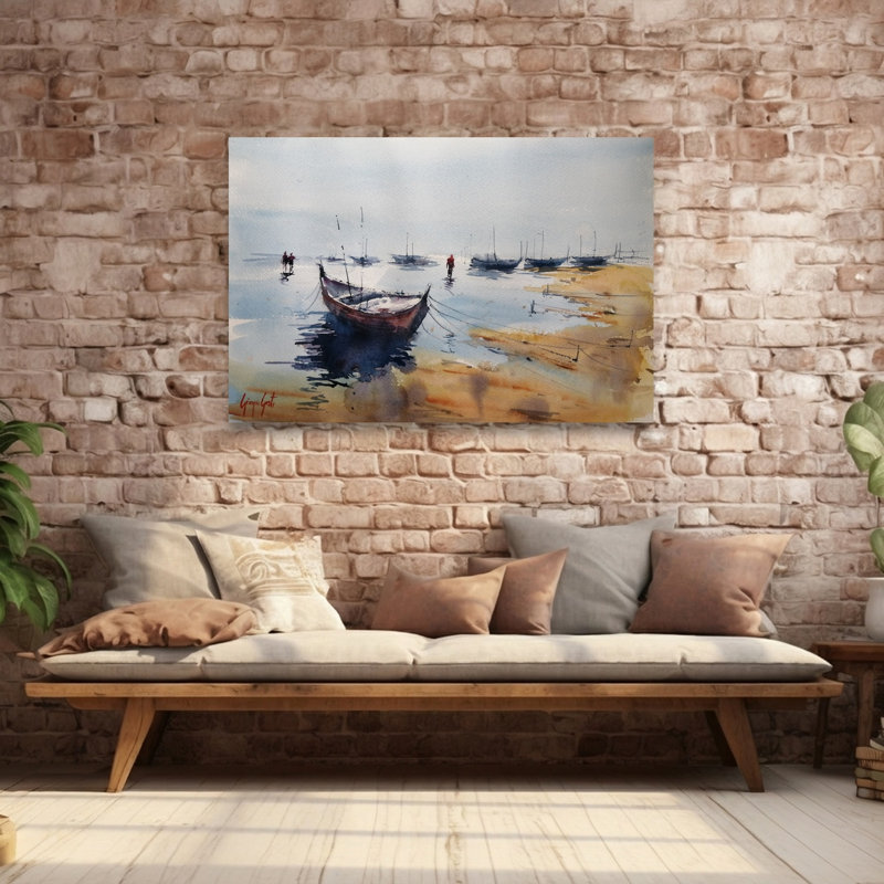 «Calm Harbor Morning Peaceful Serene Tranquil Coastal», reproduction d'art mural, 40" H x 60" W