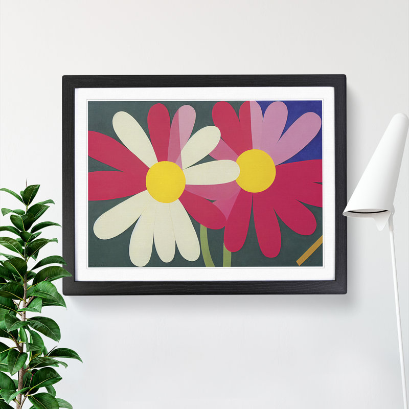 Abstract Daisy Flowers - Framed Print, Black, 46cm H x 64cm W x 2cm D