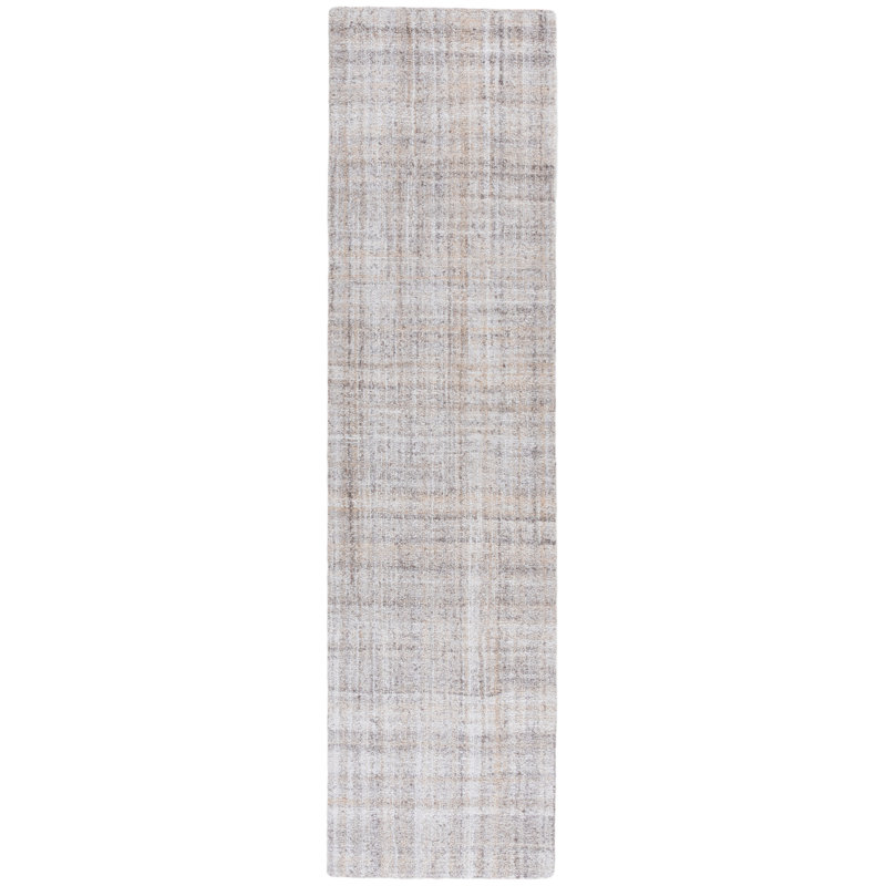 Abstract 976 Hand Tufted Pet/Cotton Abstract Indoor Use Only Rug in Light Brown/Ivory, Runner 2'3" x 9'