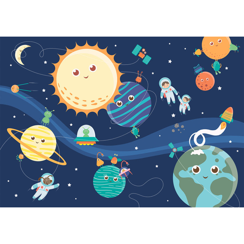Papier peint pour enfants - Planètes heureuses, L 110 po x l 157 po